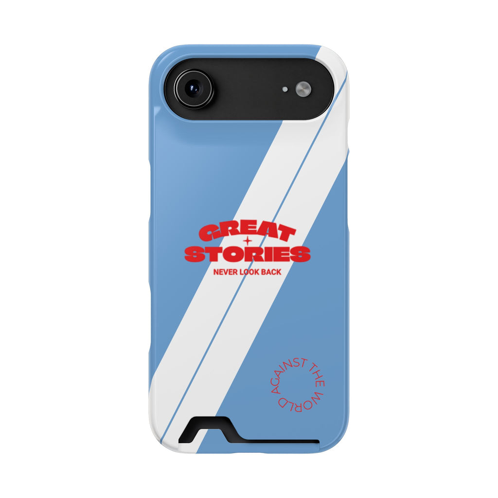 GTS Phone Case with Card Holder — Retro Blue 'Great Stories, Never Look Back' Protective Wallet Case